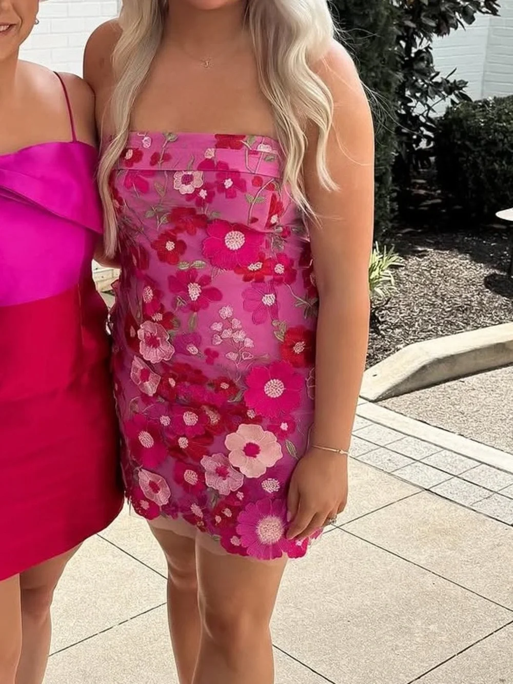 Altar'd State Strapless Hot Pink Floral Appliqué Mini Dress - Picture 3 of 6